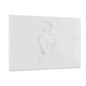 Impression sur verre - Image sur verre - Un croquis délicat d'une seule ligne d'une femme de dos. - 120x80cm - Musique corporelle - Décoration murale moderne pour le salon et la chambre ARTTOR