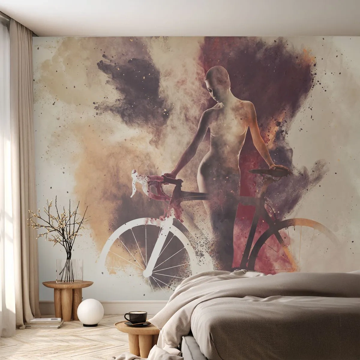 Papier Peint Autocollant Deluxe Sticker - Une âme de vélo aux formes marbrées - Abstraction, Femme, Vélo - 250x175 cm