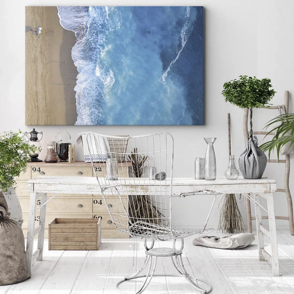 Impression sur toile - Image sur toile - Une vue plongeante sur la plage et les vagues de la mer - 120x80cm - La force du bleu - Décoration murale moderne pour le salon et la chambre ARTTOR