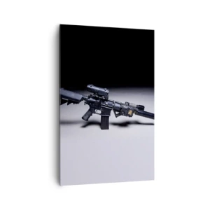 Impression sur toile - Image sur toile - Un fusil moderne en noir sur fond sombre - 80x120cm - Chevalier ténébreux - Décoration murale moderne pour le salon et la chambre ARTTOR