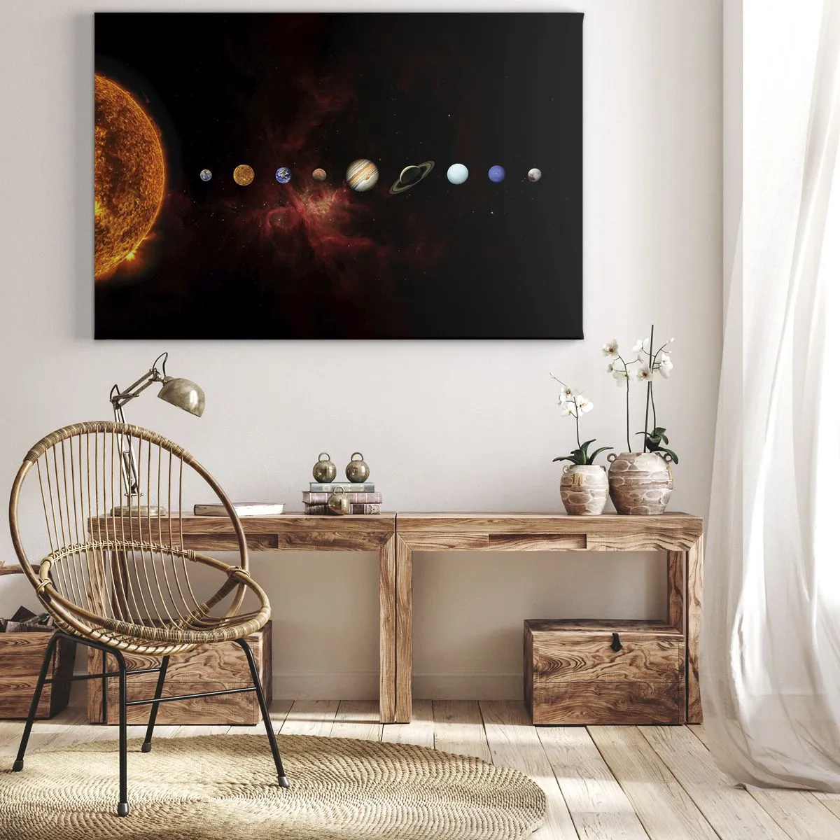 Impression sur toile - Image sur toile - Le système solaire avec des planètes sur fond d'espace - 70x50cm - Notre quartier - Décoration murale moderne pour le salon et la chambre ARTTOR