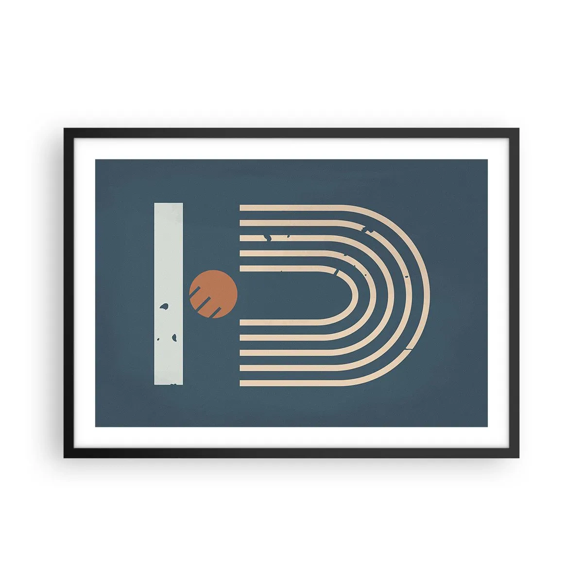Affiche dans un cadre noir - Poster - Motif géométrique dans les tons bleu marine, beige et orange sur fond sombre - 70x50cm - Géométrie sur la grenade - Décoration murale moderne pour le salon et la chambre ARTTOR