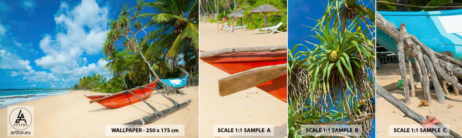 Échantillon de Papier Peint Autocollant Deluxe Sticker - Le charme des tropiques - Paysage, Océan, Plage Exotique - 100x30 cm