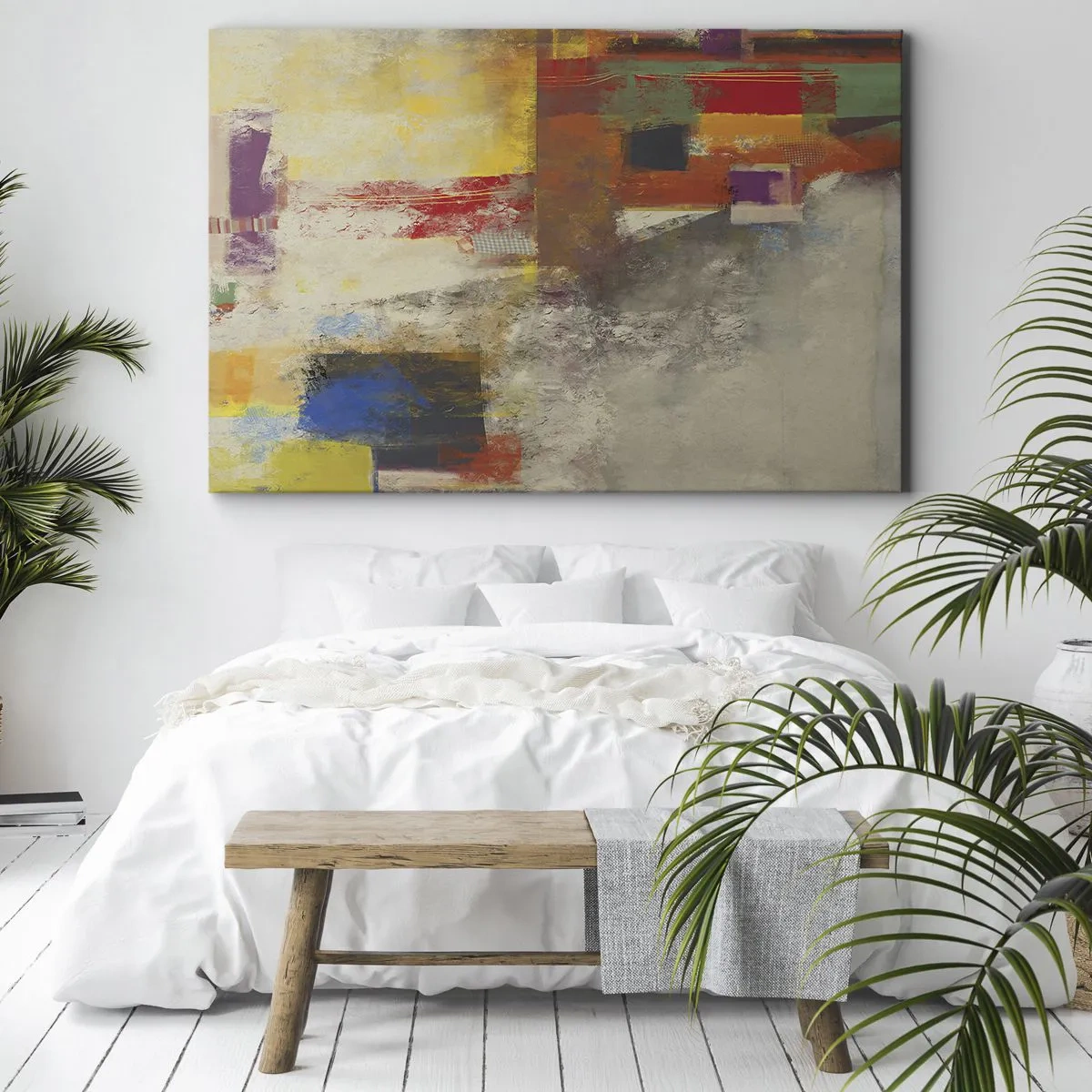 Impression sur toile - Image sur toile - Abstraction colorée avec des formes géométriques - 100x70cm - Géométrie des couleurs - Décoration murale moderne pour le salon et la chambre ARTTOR