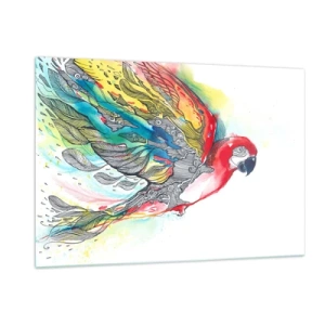 Impression sur verre - Image sur verre - Perroquet coloré avec des ailes et des détails artistiques - 120x80cm - Vivez haut en couleurs - Décoration murale moderne pour le salon et la chambre ARTTOR