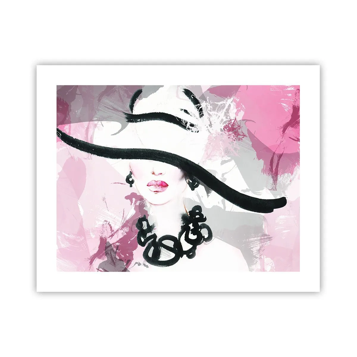 Affiche - Poster - Portrait d'une dame en noir et rose - 50x40 cm