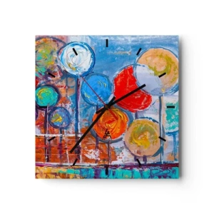 Horloge murale - Pendule murale - Arbres abstraits colorés sur fond bleu - 30x30cm - Miracles sur le bâton - Décoration murale moderne pour le salon et la chambre ARTTOR