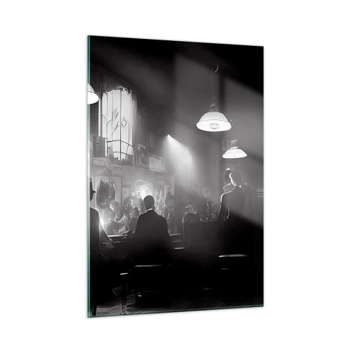 Impression sur verre - Image sur verre - Scène de jazz en noir et blanc dans un intérieur de club - 50x70cm - Dans une ambiance jazz - Décoration murale moderne pour le salon et la chambre ARTTOR