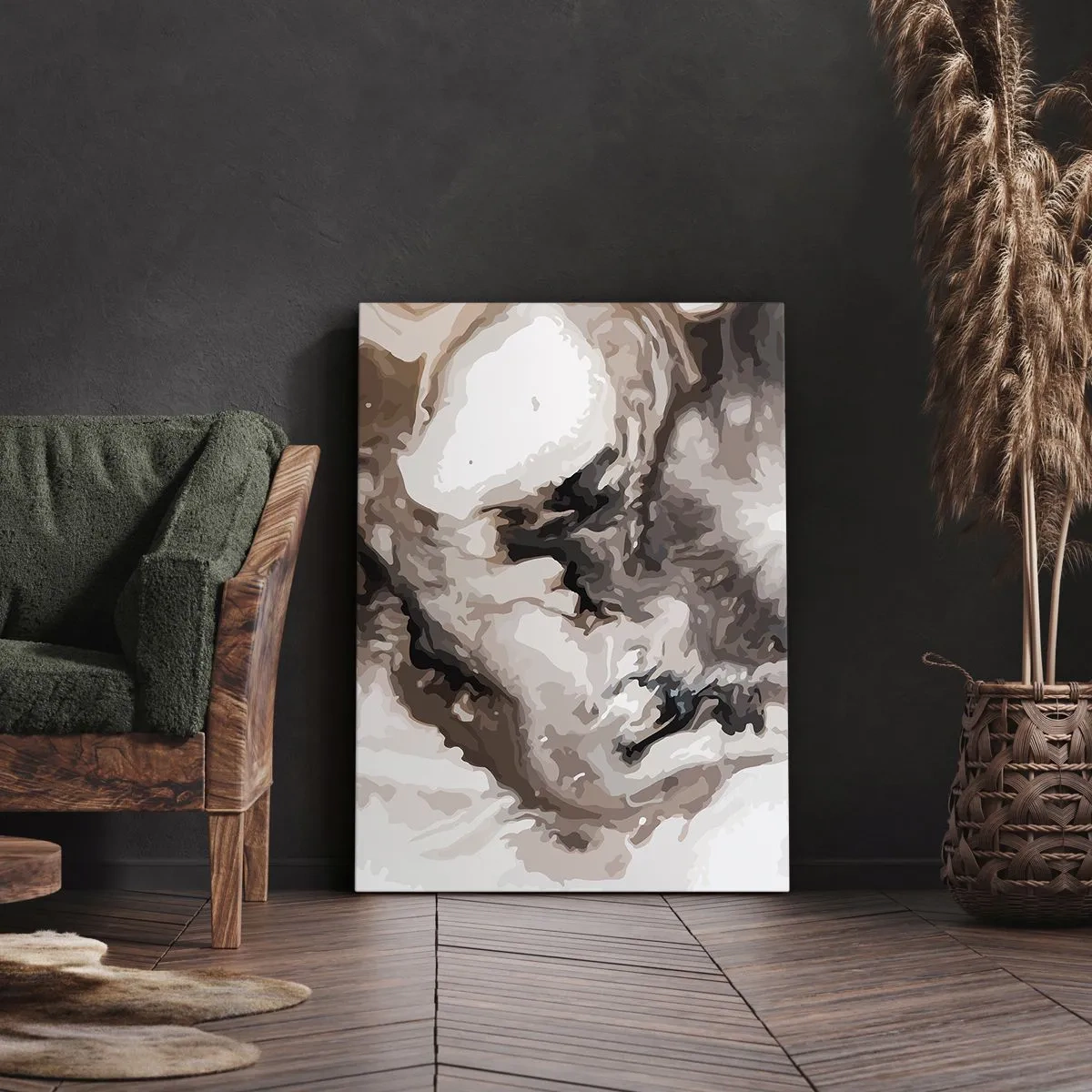 Impression sur toile - Image sur toile - Motif abstrait dans les tons de marron et de blanc - 80x120cm - La naissance d'une galaxie - Décoration murale moderne pour le salon et la chambre ARTTOR