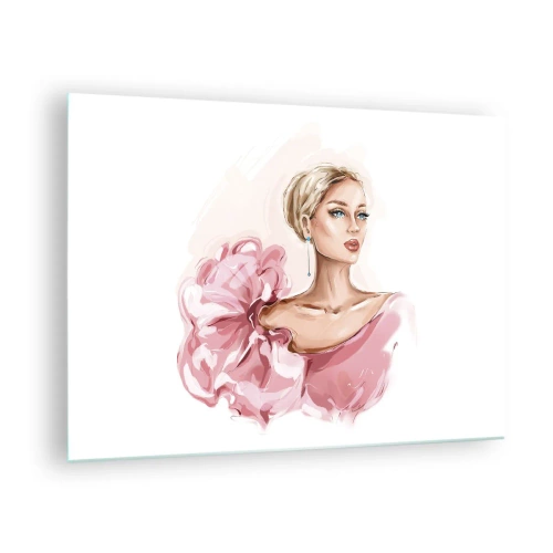 Impression sur verre - Image sur verre - Portrait stylisé d'une femme en robe rose - 70x50cm - Comme peinte... - Décoration murale moderne pour le salon et la chambre ARTTOR