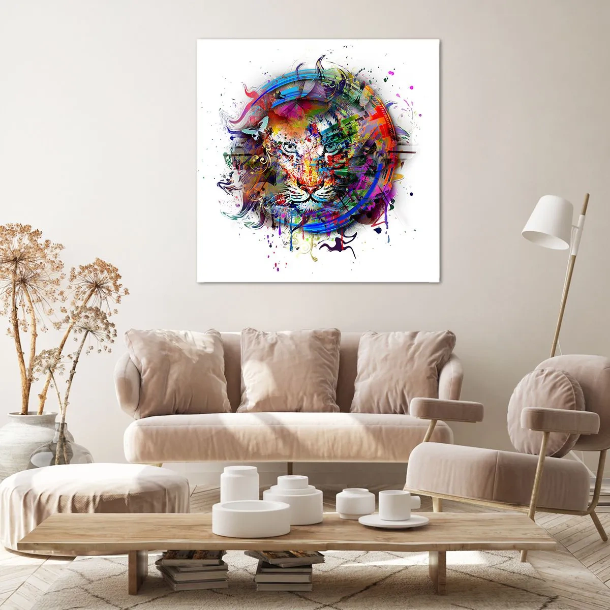 Impression sur toile - Image sur toile - Il se cache derrière un voile arc-en-ciel - 70x70 cm