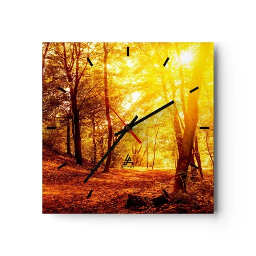Horloge murale - Pendule murale - Clairière d'automne sous le soleil doré avec un sentier forestier - 30x30cm - Vers la clairière dorée - Décoration murale moderne pour le salon et la chambre ARTTOR