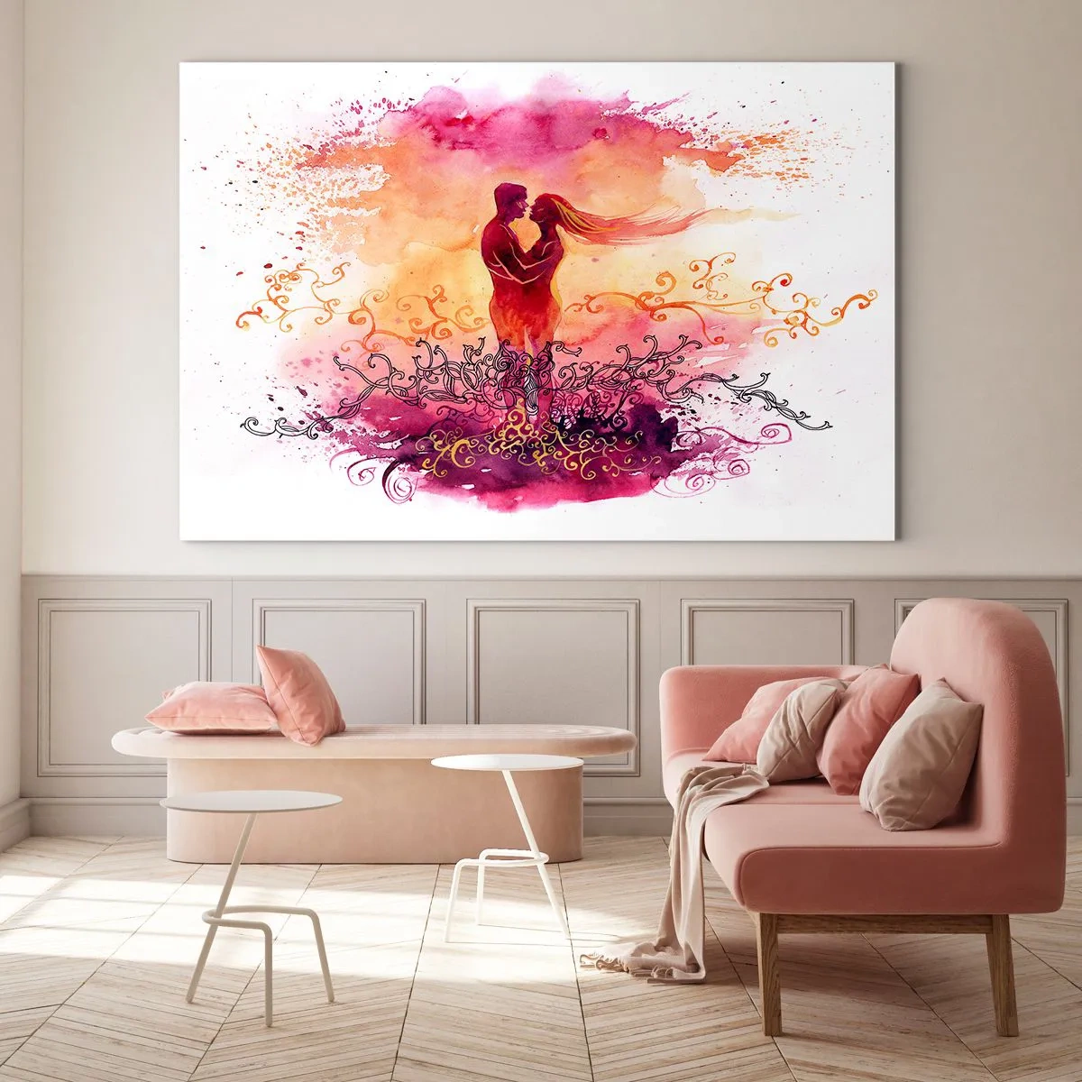 Impression sur verre - Image sur verre - Un couple romantique aux couleurs abstraites et chaudes - 70x50cm - Un coeur! Je n'ai pas besoin de beaucoup… - Décoration murale moderne pour le salon et la chambre ARTTOR