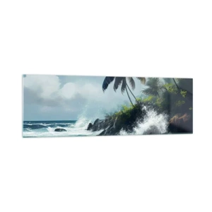 Impression sur verre - Image sur verre - Rivage tropical avec palmiers et mer agitée - 160x50cm - Sur une côte tropicale - Décoration murale moderne pour le salon et la chambre ARTTOR