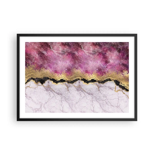 Affiche dans un cadre noir - Poster - Marbre abstrait dans des tons de rose avec des accents dorés - 70x50cm - À la frontière - Décoration murale moderne pour le salon et la chambre ARTTOR