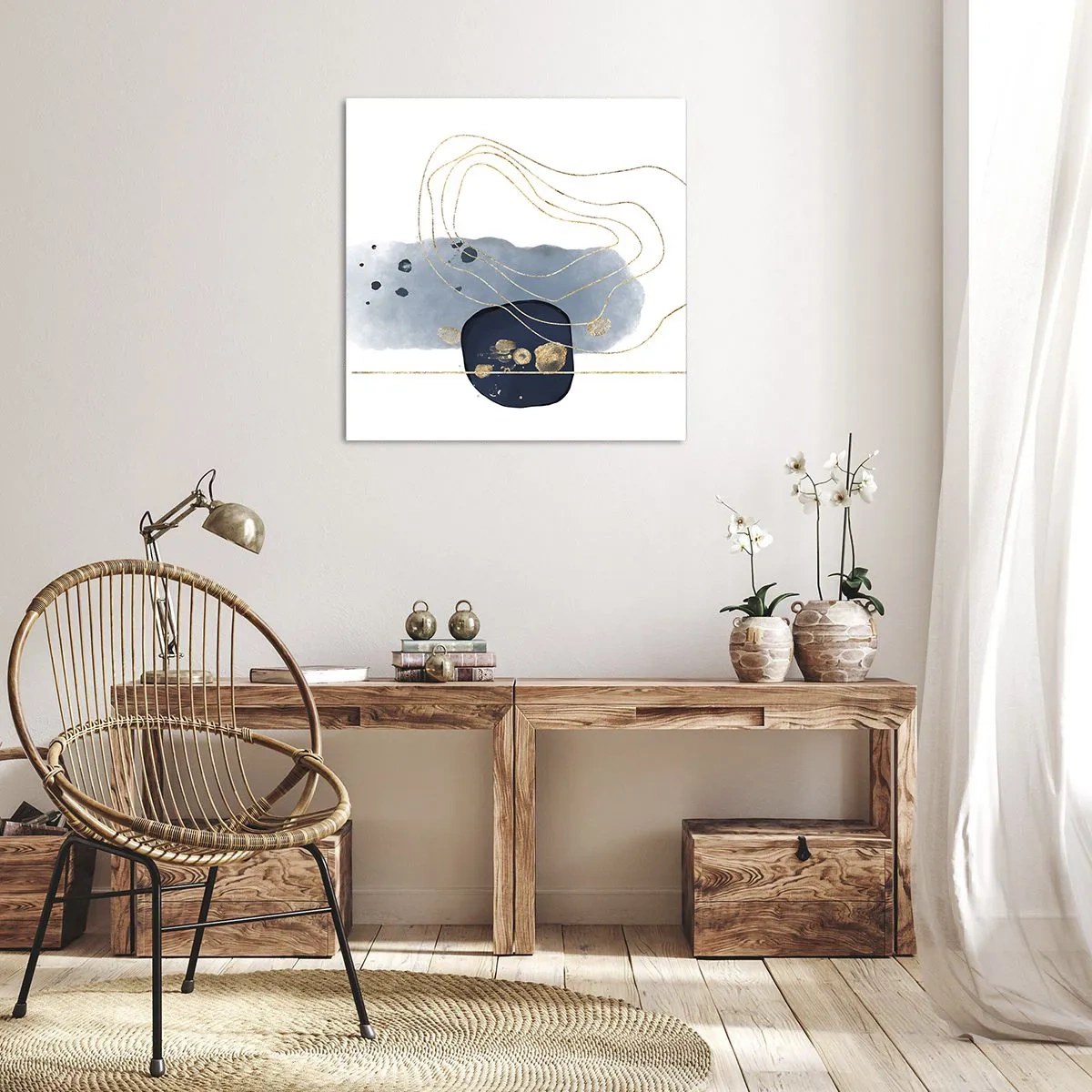 Impression sur toile - Image sur toile - Fantaisie bleu et or - 70x70 cm