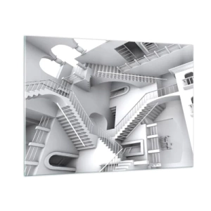 Impression sur verre - Image sur verre - Un labyrinthe d'escaliers dans un espace surréaliste - 100x70cm - Paradoxes spatiaux - Décoration murale moderne pour le salon et la chambre ARTTOR
