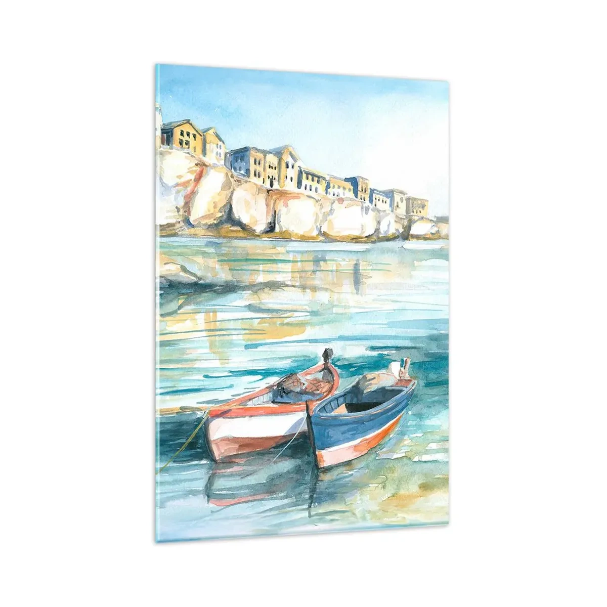 Impression sur verre - Image sur verre - Un paysage balnéaire pittoresque avec des bateaux sur l'eau - 80x120cm - Paysage dans l'azur - Décoration murale moderne pour le salon et la chambre ARTTOR