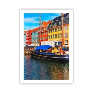 Affiche - Poster - Maisons colorées sur un canal avec un bateau - 50x70cm - Quai joyeux - Décoration murale moderne pour le salon et la chambre ARTTOR