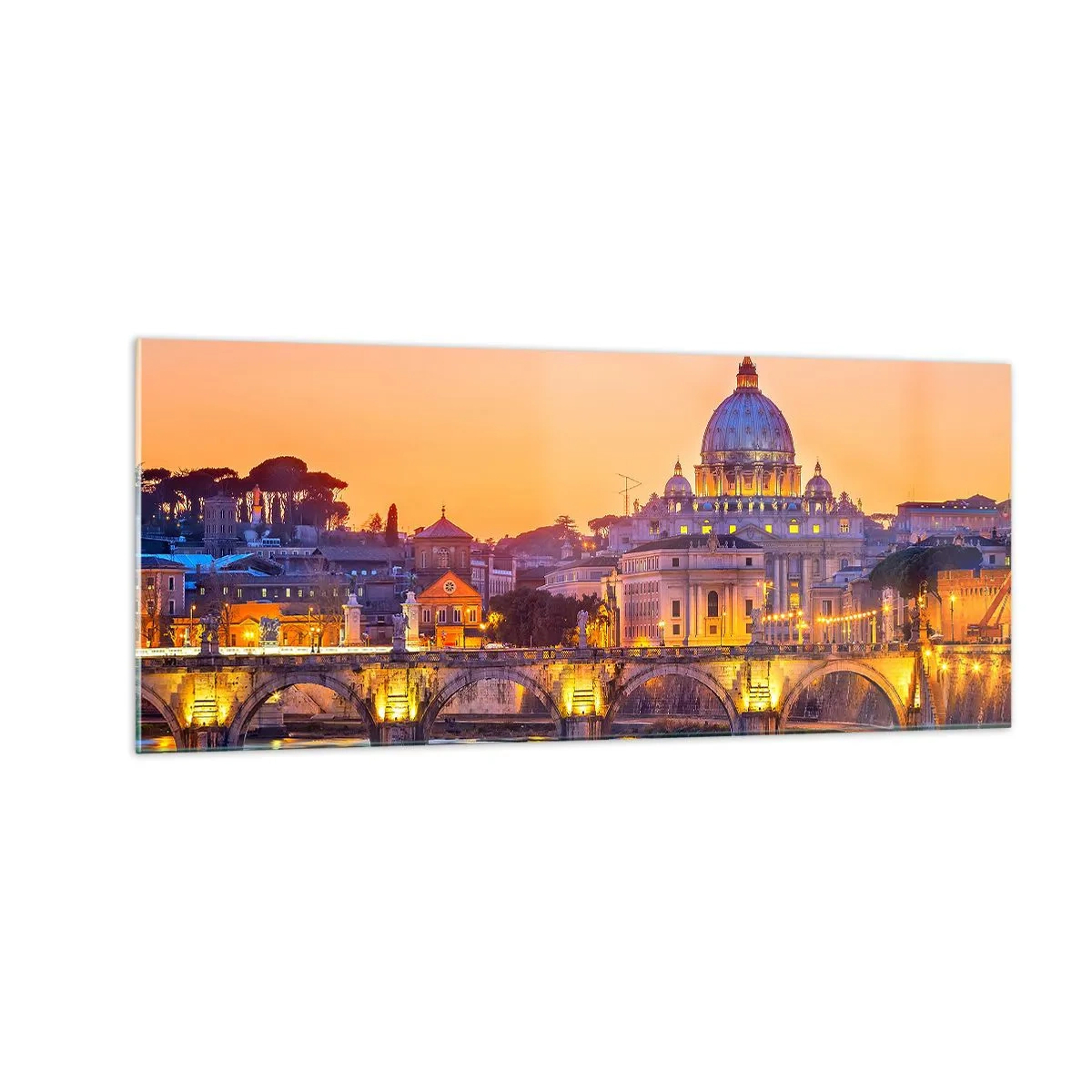 Impression sur verre - Image sur verre - Coucher de soleil sur la ville éternelle - 100x40 cm