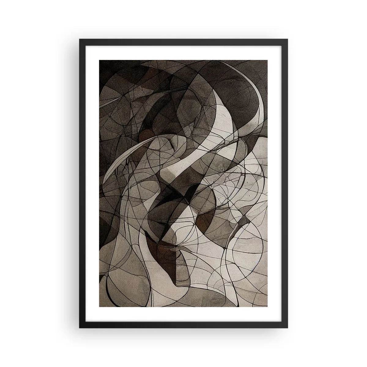 Affiche dans un cadre noir - Poster - Composition abstraite de lignes et de formes géométriques - 50x70cm - Circulation des couleurs de la terre - Décoration murale moderne pour le salon et la chambre ARTTOR