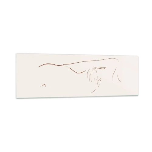 Impression sur verre - Image sur verre - Un dessin au trait subtil d'une silhouette sur un fond clair - 160x50cm - La forme du désir - Décoration murale moderne pour le salon et la chambre ARTTOR