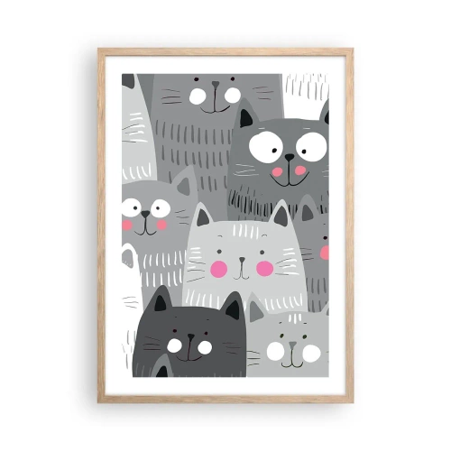 Affiche dans un chêne clair - Poster - Le monde des chats - 50x70 cm