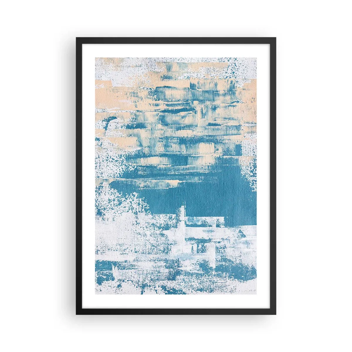 Affiche dans un cadre noir - Poster - Texture abstraite dans les tons de bleu et de beige - 50x70cm - À travers un iceberg - Décoration murale moderne pour le salon et la chambre ARTTOR