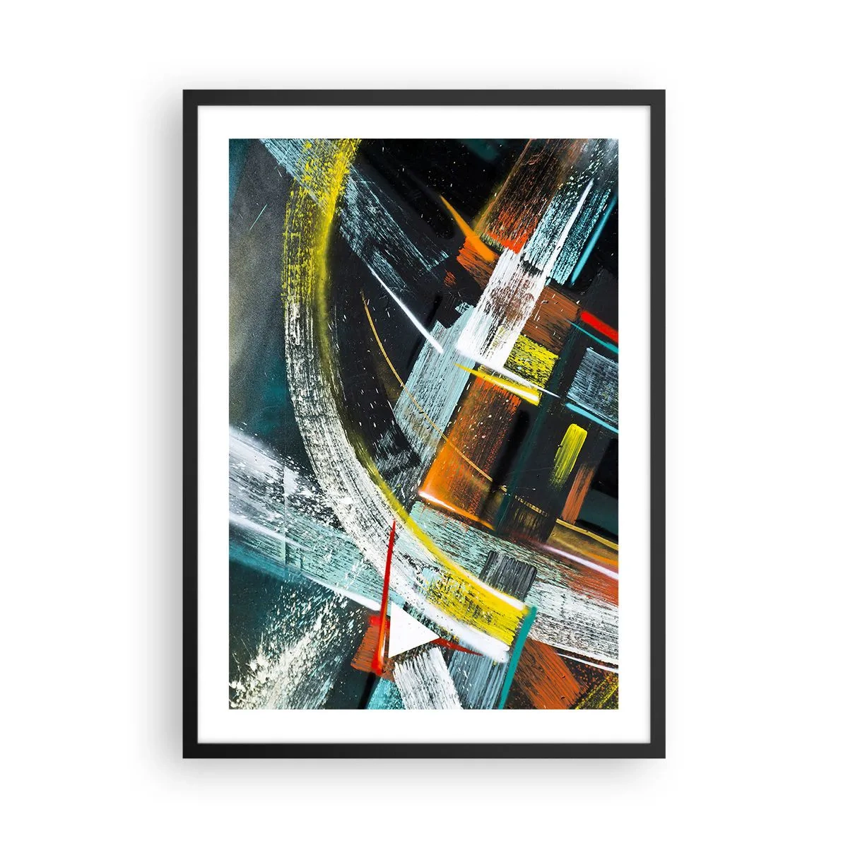 Affiche dans un cadre noir - Poster - Abstraction aux couleurs intenses avec des formes géométriques - 50x70cm - L'énergie du mouvement - Décoration murale moderne pour le salon et la chambre ARTTOR