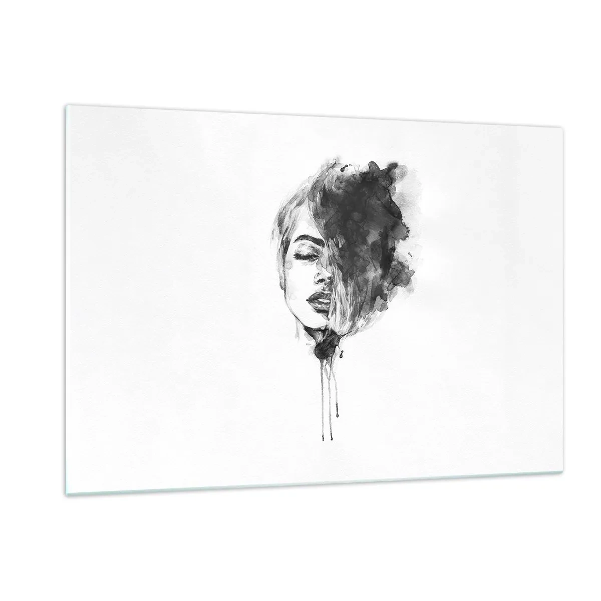 Impression sur verre - Image sur verre - Portrait noir et blanc d'une femme avec une ombre abstraite - 120x80cm - De quoi rêve la fille - Décoration murale moderne pour le salon et la chambre ARTTOR