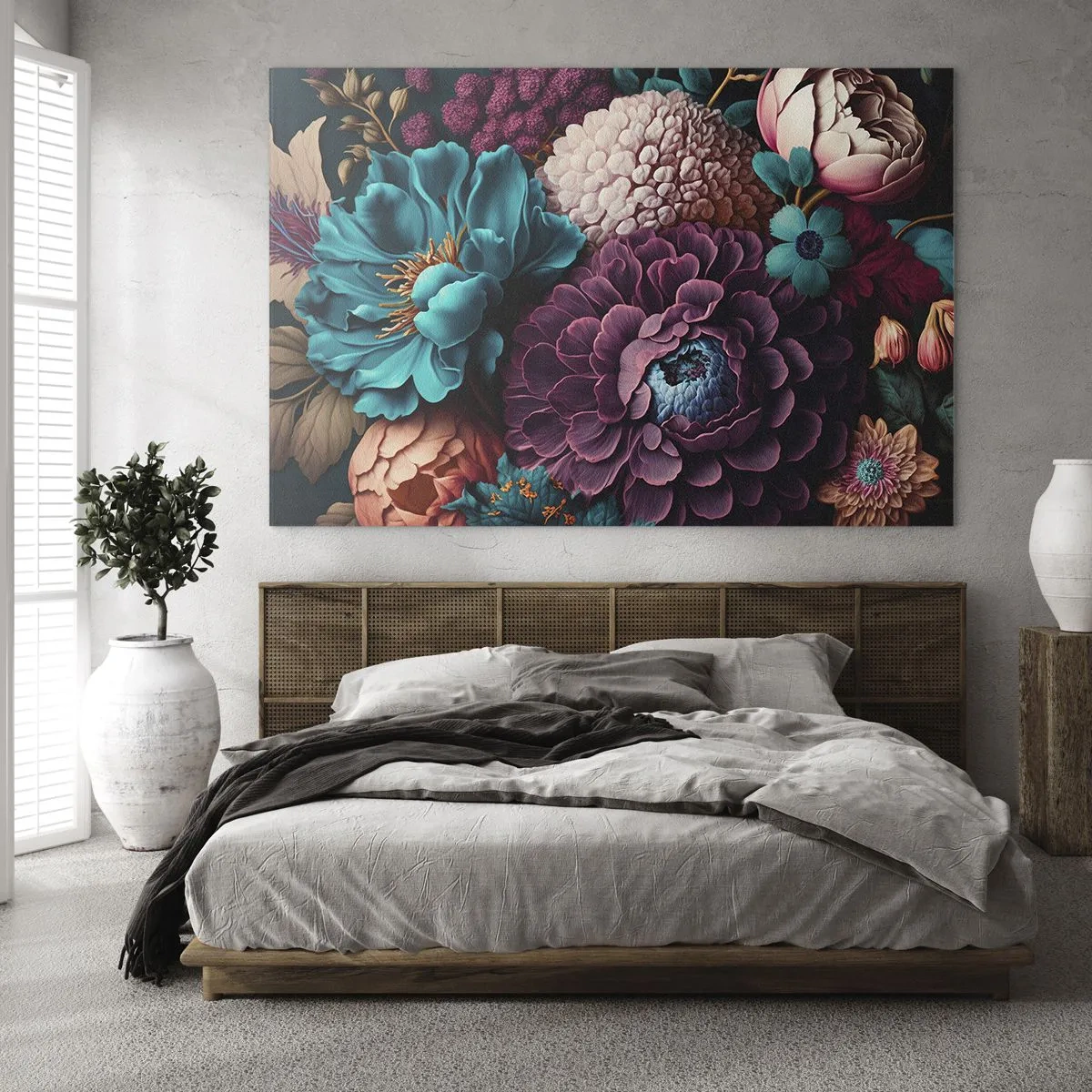 Impression sur verre - Image sur verre - Une riche composition de fleurs aux couleurs intenses - 100x70cm - La nature en abondance - Décoration murale moderne pour le salon et la chambre ARTTOR