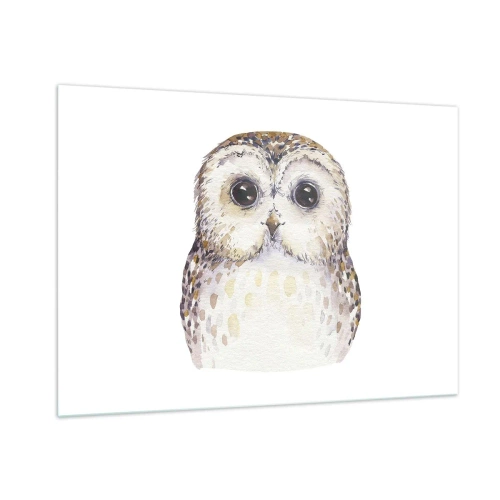 Impression sur verre - Image sur verre - Adorable hibou sur fond blanc dans un style aquarelle - 100x70cm - Regarde-moi dans les yeux - Décoration murale moderne pour le salon et la chambre ARTTOR