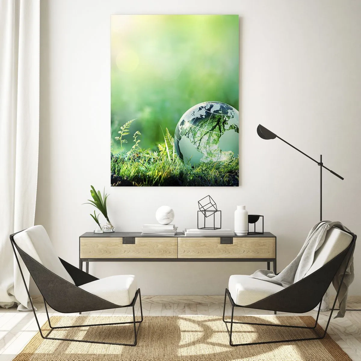 Impression sur verre - Image sur verre - Un globe de cristal parmi la verdure de la nature - 80x120cm - La planette verte - Décoration murale moderne pour le salon et la chambre ARTTOR