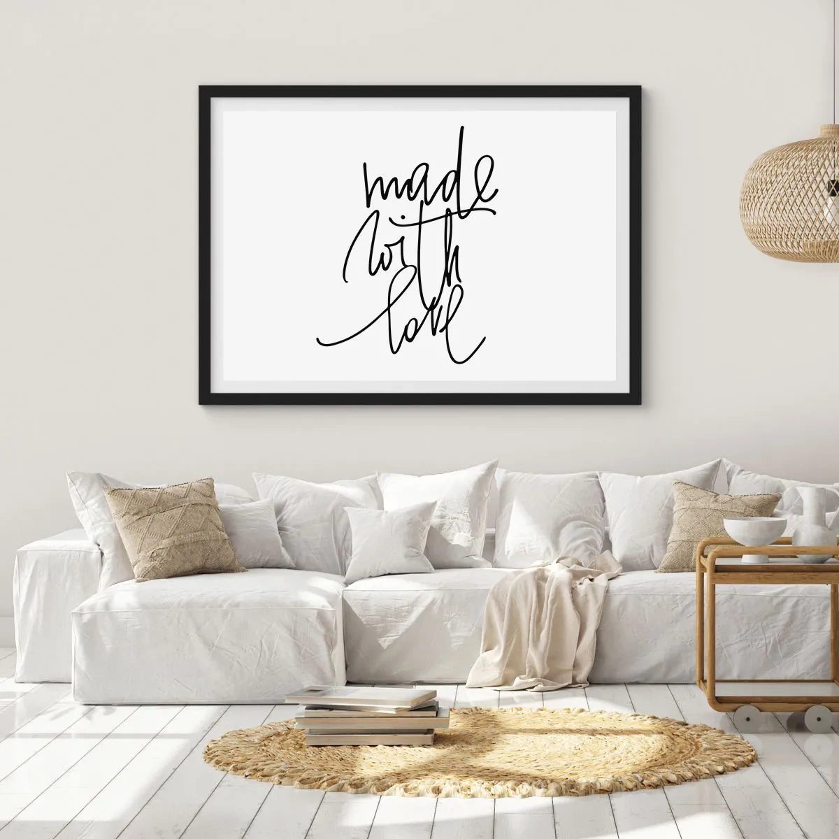 Affiche dans un cadre noir - Poster - Inscription noire « Made with love » sur fond blanc - 70x50cm - La meilleure marque - Décoration murale moderne pour le salon et la chambre ARTTOR