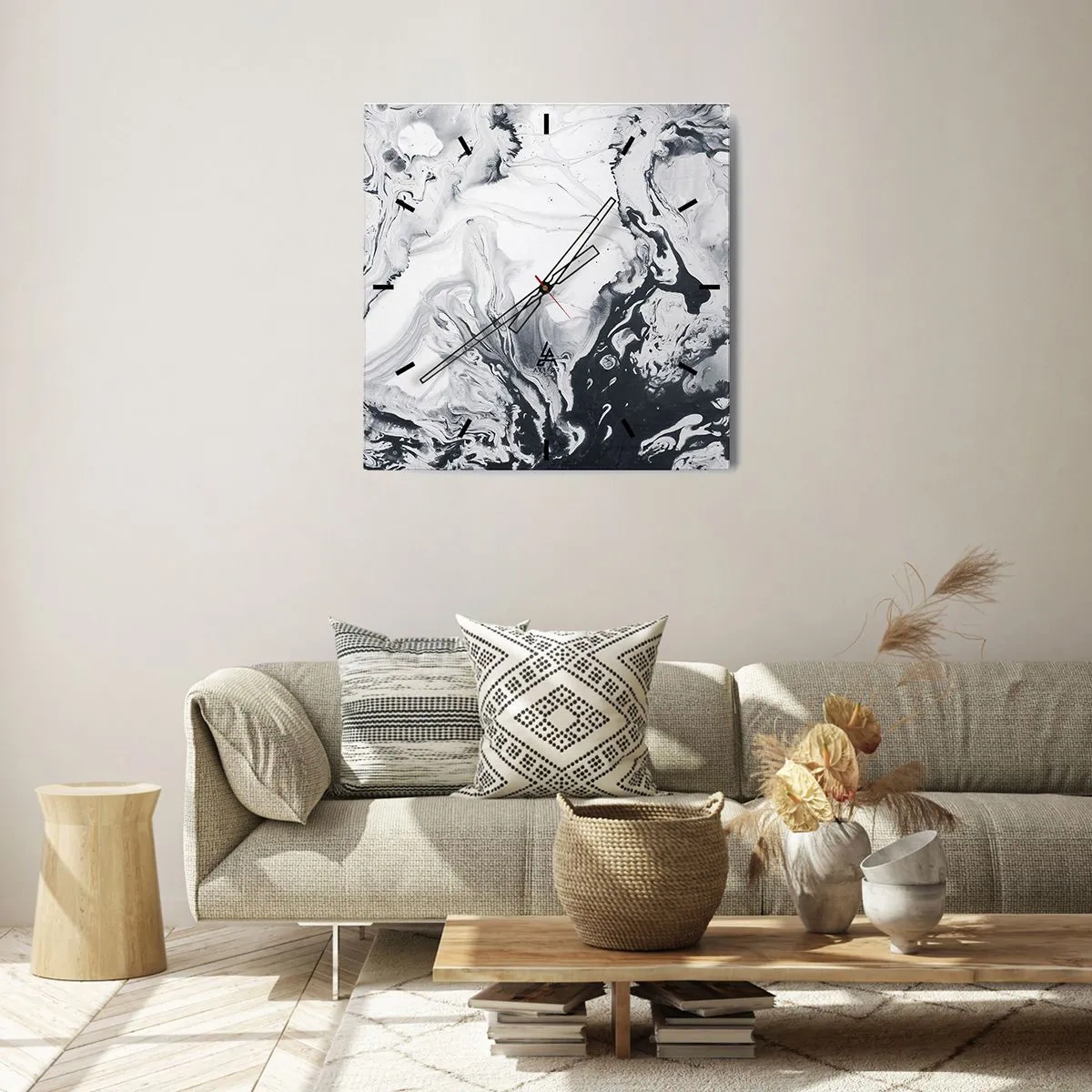 Horloge murale - Pendule murale - Motif abstrait monochrome avec effet marbré - 30x30cm - Au centre de la Terre - Décoration murale moderne pour le salon et la chambre ARTTOR