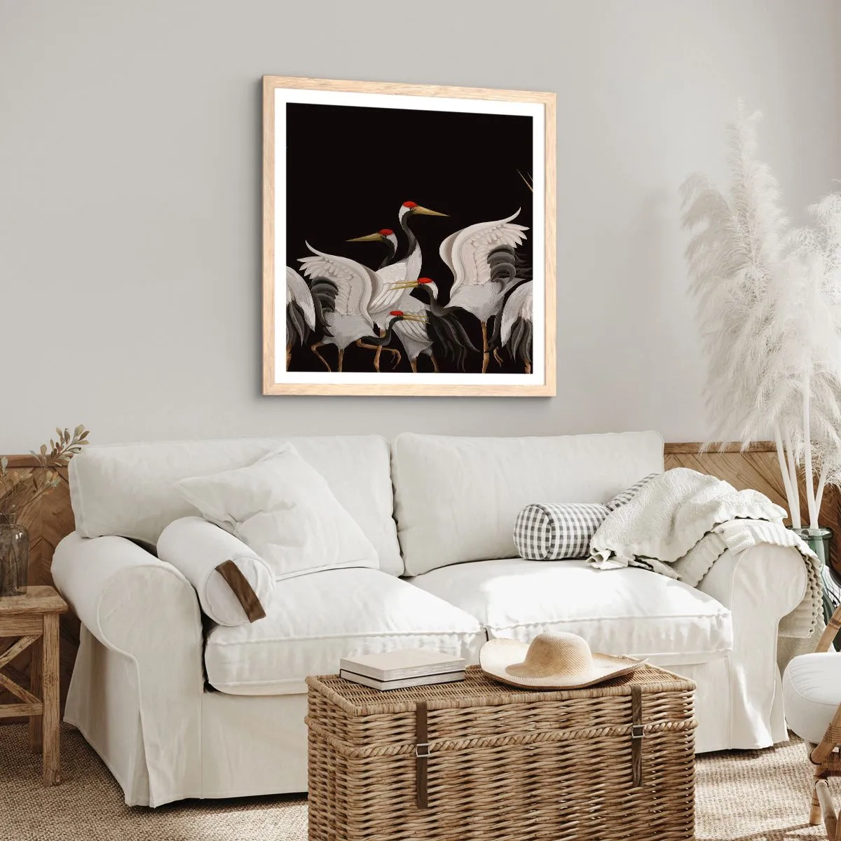 Affiche dans un chêne clair - Poster - Histoire d'oiseaux - 50x50 cm