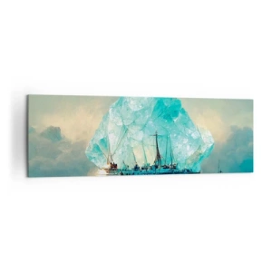 Impression sur toile - Image sur toile - Un navire avec un iceberg majestueux en arrière-plan - 160x50cm - Diamant arctique - Décoration murale moderne pour le salon et la chambre ARTTOR