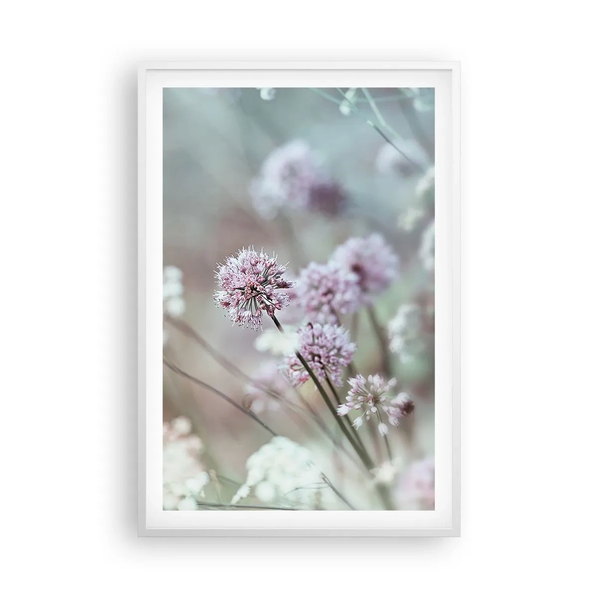 Affiche dans un cadre blanc - Poster - Herbes douces en filigrane - 61x91 cm