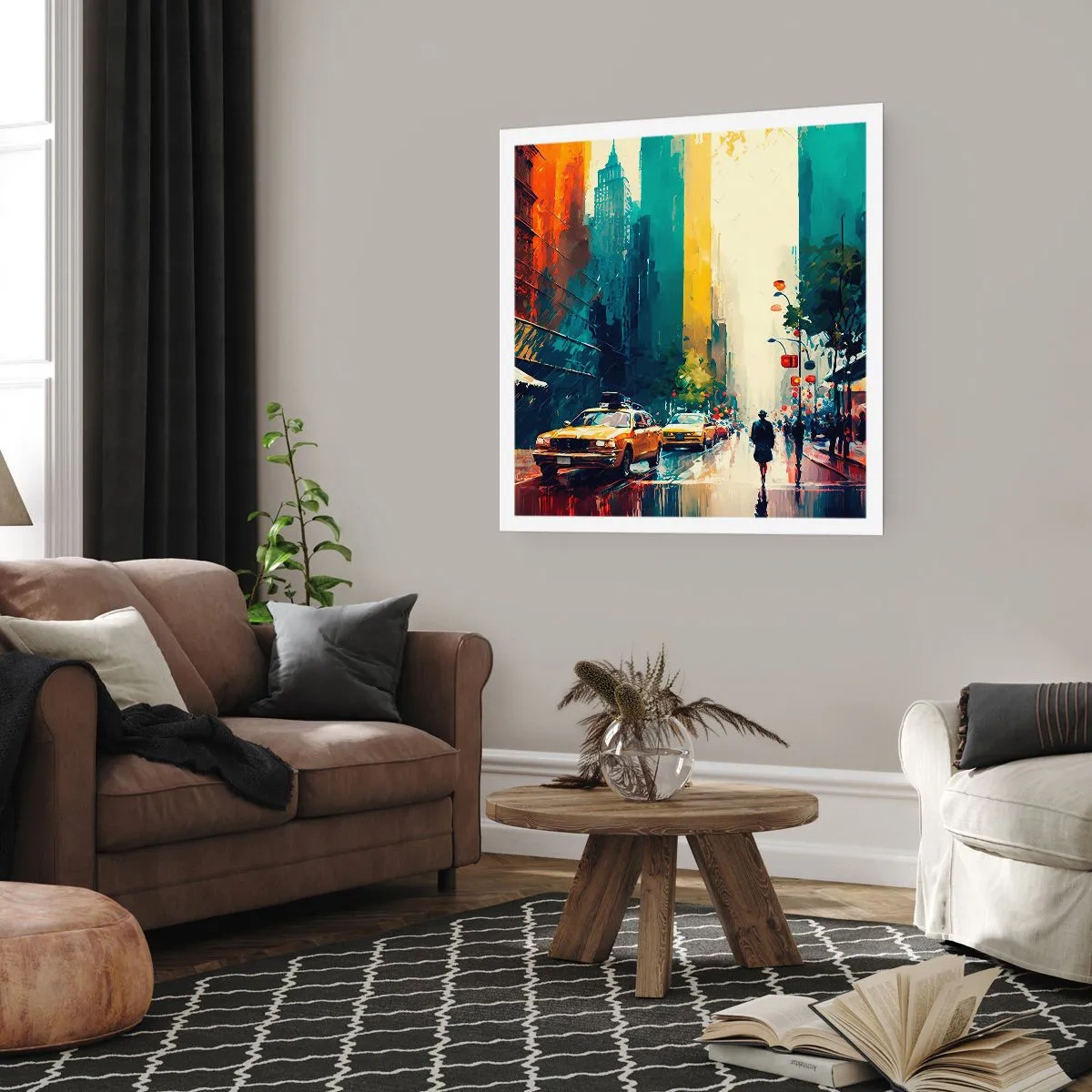 Affiche - Poster - New York – ici même la pluie est colorée - 60x60 cm