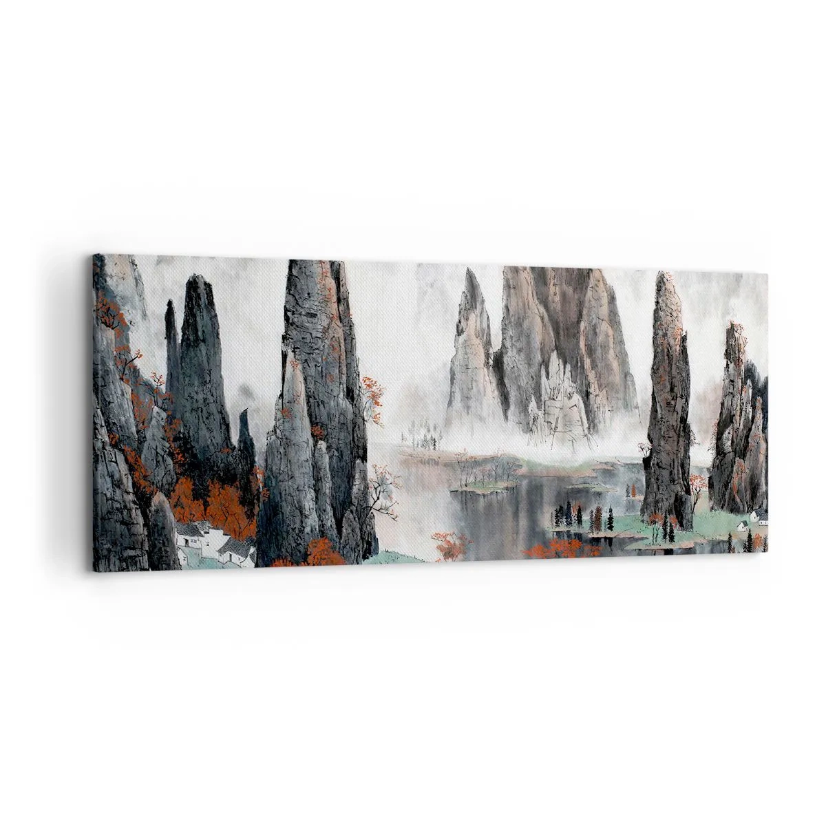 Impression sur toile - Image sur toile - Rochers et arbres pittoresques dans le paysage brumeux de la Chine - 120x50cm - De puissants gardiens - Décoration murale moderne pour le salon et la chambre ARTTOR