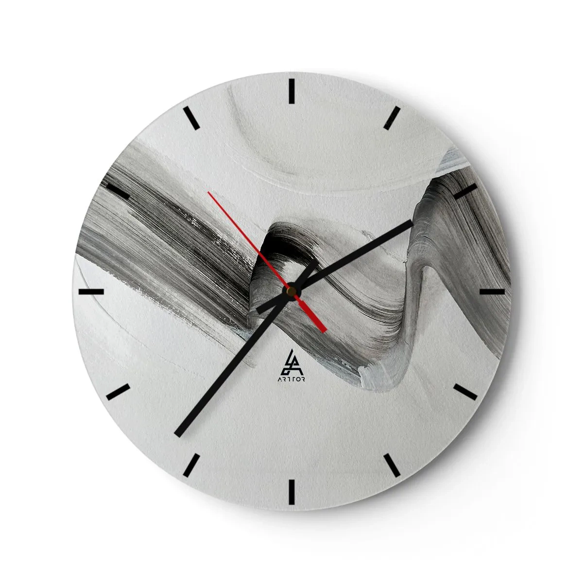 Horloge murale - Pendule murale - Coup de pinceau abstrait gris sur fond clair - 30x30cm - Mine de rien pour s'amuser - Décoration murale moderne pour le salon, la cuisine et la chambre ARTTOR