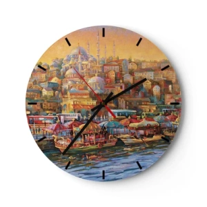 Horloge murale - Pendule murale - Un panorama coloré du port à l'architecture orientale - 30x30cm - Conte d'Istanbul - Décoration murale moderne pour le salon, la cuisine et la chambre ARTTOR