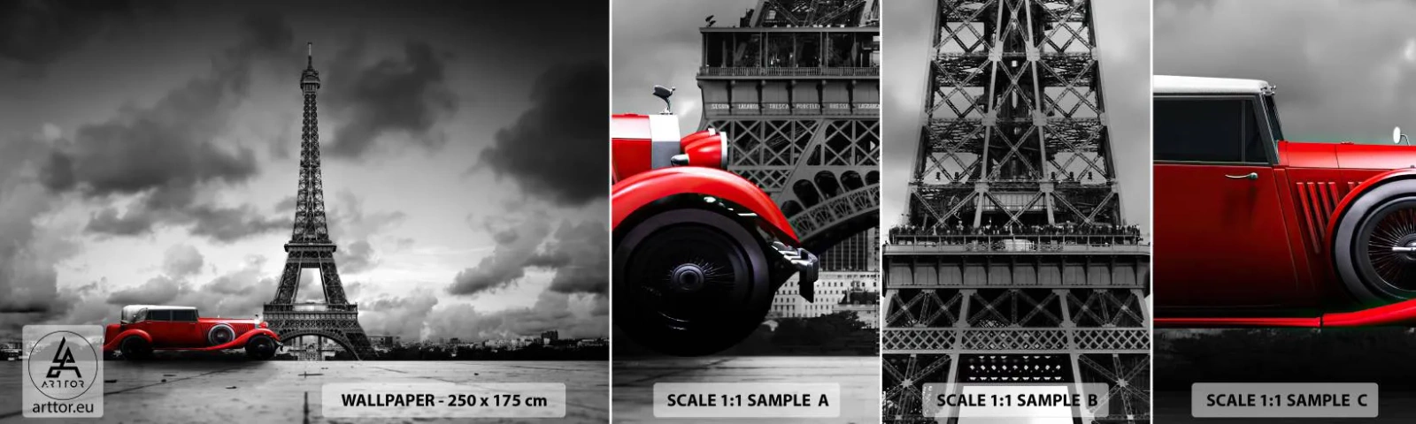 Échantillon De Papier Peint Standard Eco - Il n'y a pas si longtemps à Paris - Automobile, tour Eiffel, Paris - 100x30 cm