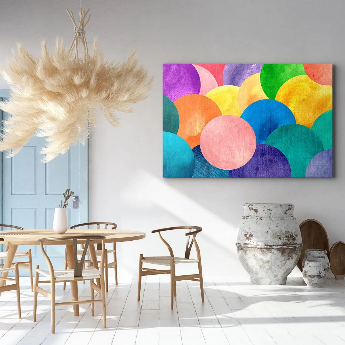 Impression sur toile - Image sur toile - Cercles colorés de style aquarelle - 70x50cm - La plénitude primitive de la vie - Décoration murale moderne pour le salon et la chambre ARTTOR