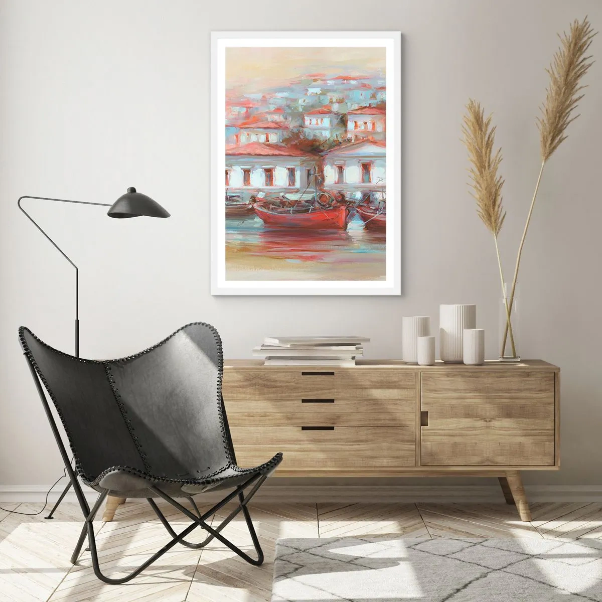 Affiche dans un cadre blanc - Poster - Petite ville heureuse - 30x40 cm