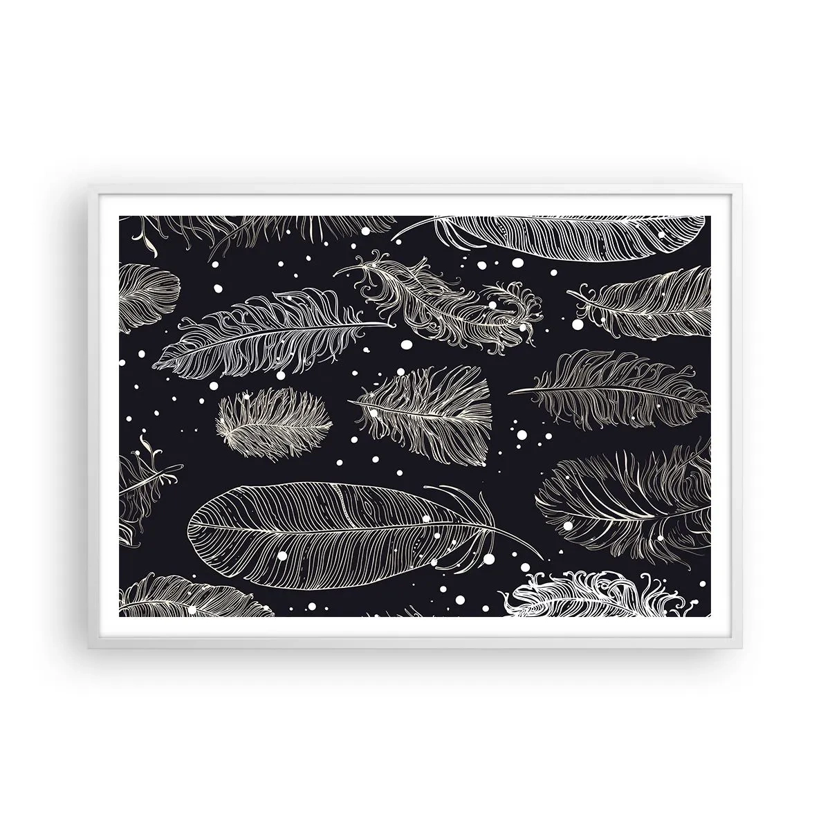 Affiche dans un cadre blanc - Poster - Toile de plumes - 100x70 cm