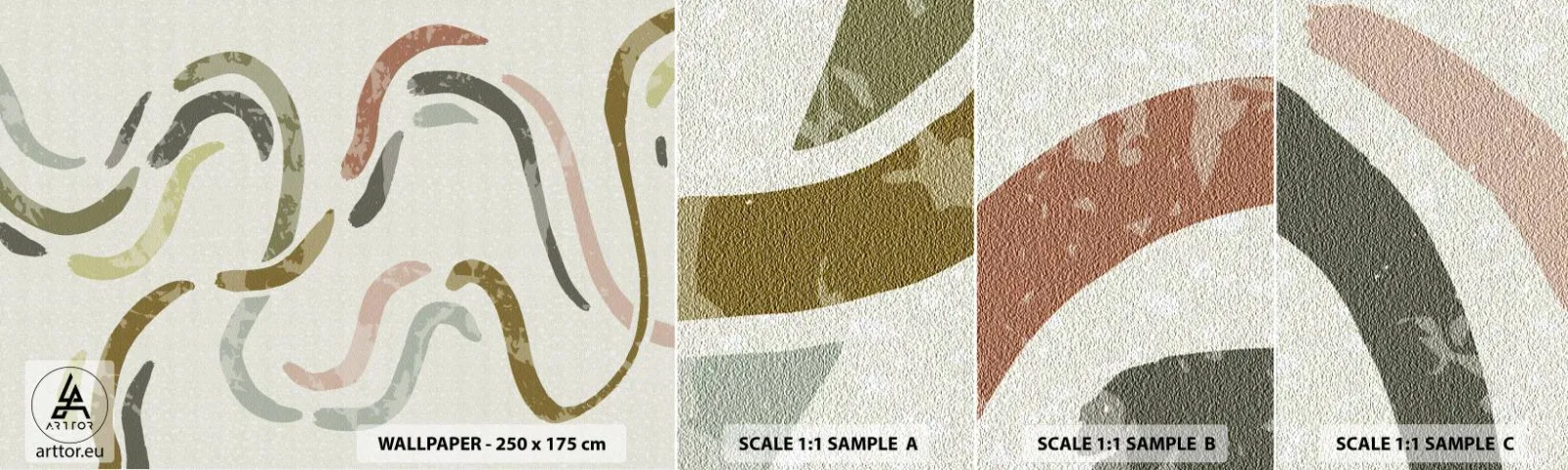 Échantillon De Papier Peint Standard Eco - Une joyeuse danse de l'abstraction - Pastel, Minimaliste, Brillant - 100x30 cm