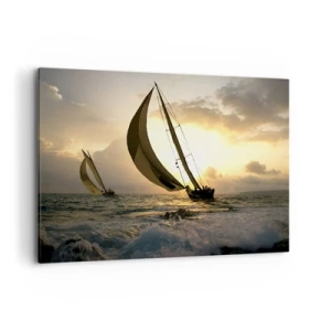 Impression sur toile - Image sur toile - Voiliers en mer au coucher du soleil - 100x70cm - Avec le vent et contre le vent - Décoration murale moderne pour le salon et la chambre ARTTOR