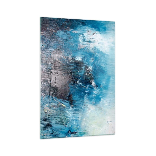Impression sur verre - Image sur verre - Coups de pinceau abstraits dans des tons de bleu - 70x100cm - Rhapsodie en bleu - Décoration murale moderne pour le salon et la chambre ARTTOR