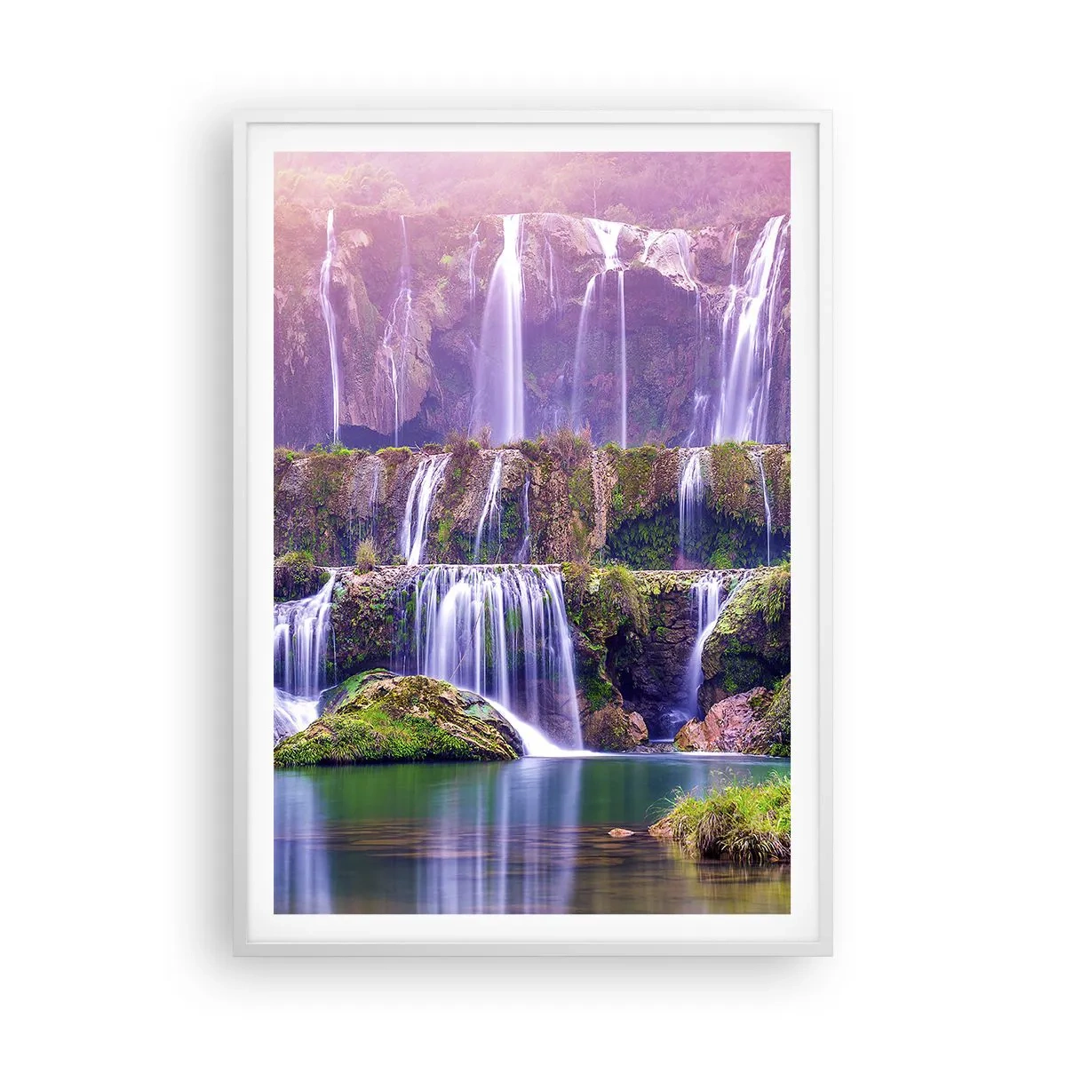 Affiche dans un cadre blanc - Poster - Escalier vers le ciel - 70x100 cm